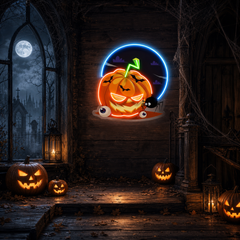 Halloween Pumpkin And Spider With Moon Artwork Led Neon Sign Light