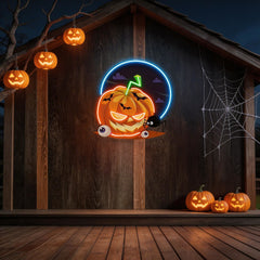Halloween Pumpkin And Spider With Moon Artwork Led Neon Sign Light