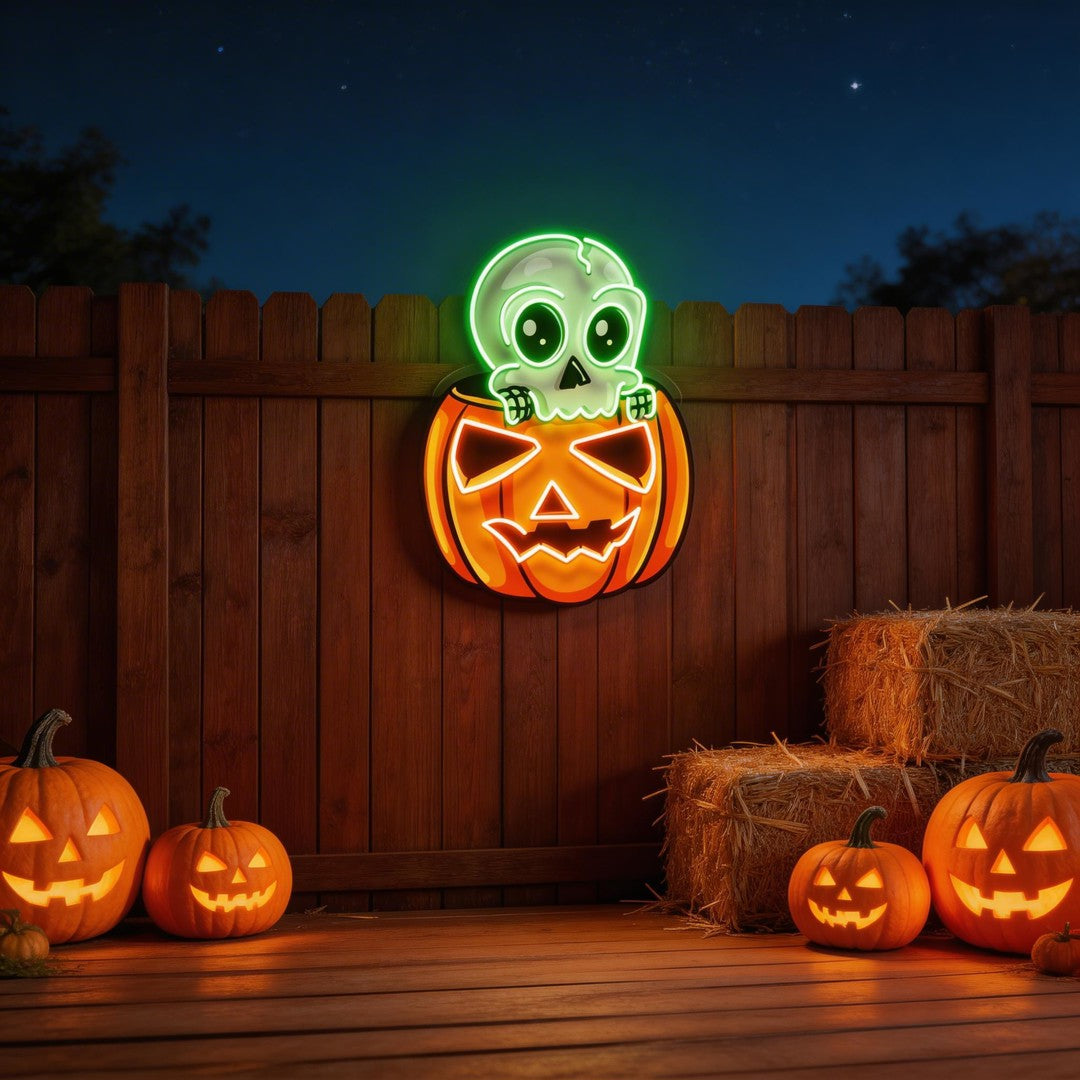 Halloween Skull Pumpkin Cute Artwork Led Neon Sign Light