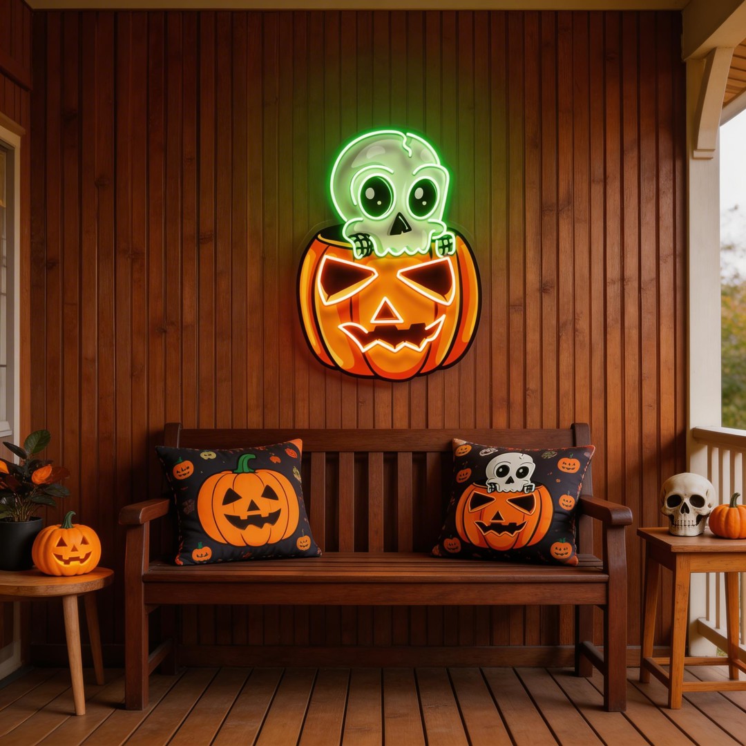 Halloween Skull Pumpkin Cute Artwork Led Neon Sign Light