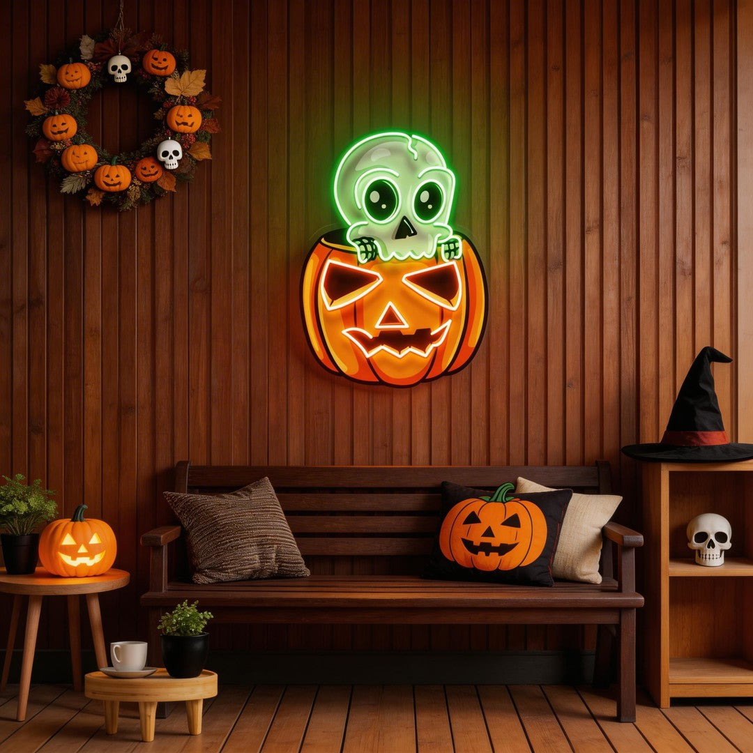 Halloween Skull Pumpkin Cute Artwork Led Neon Sign Light