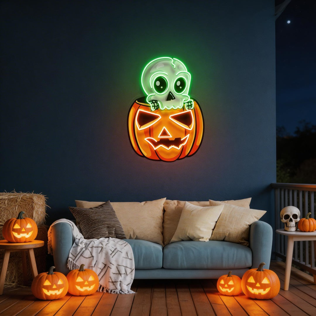 Halloween Skull Pumpkin Cute Artwork Led Neon Sign Light