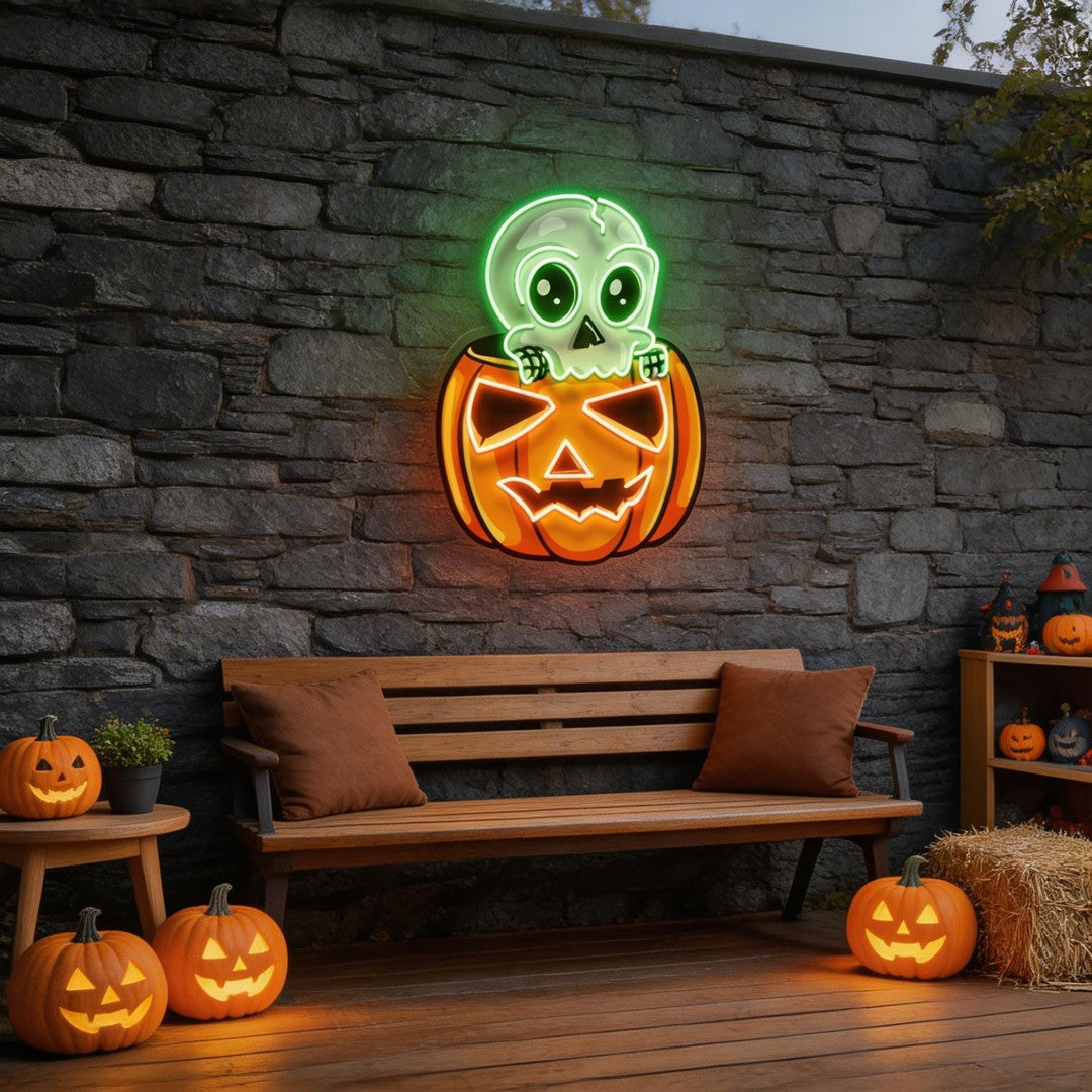 Halloween Skull Pumpkin Cute Artwork Led Neon Sign Light