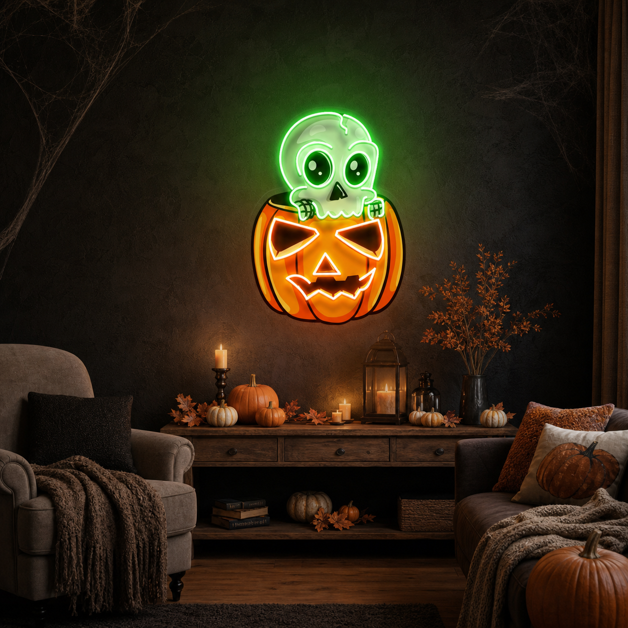 Halloween Skull Pumpkin Cute Artwork Led Neon Sign Light
