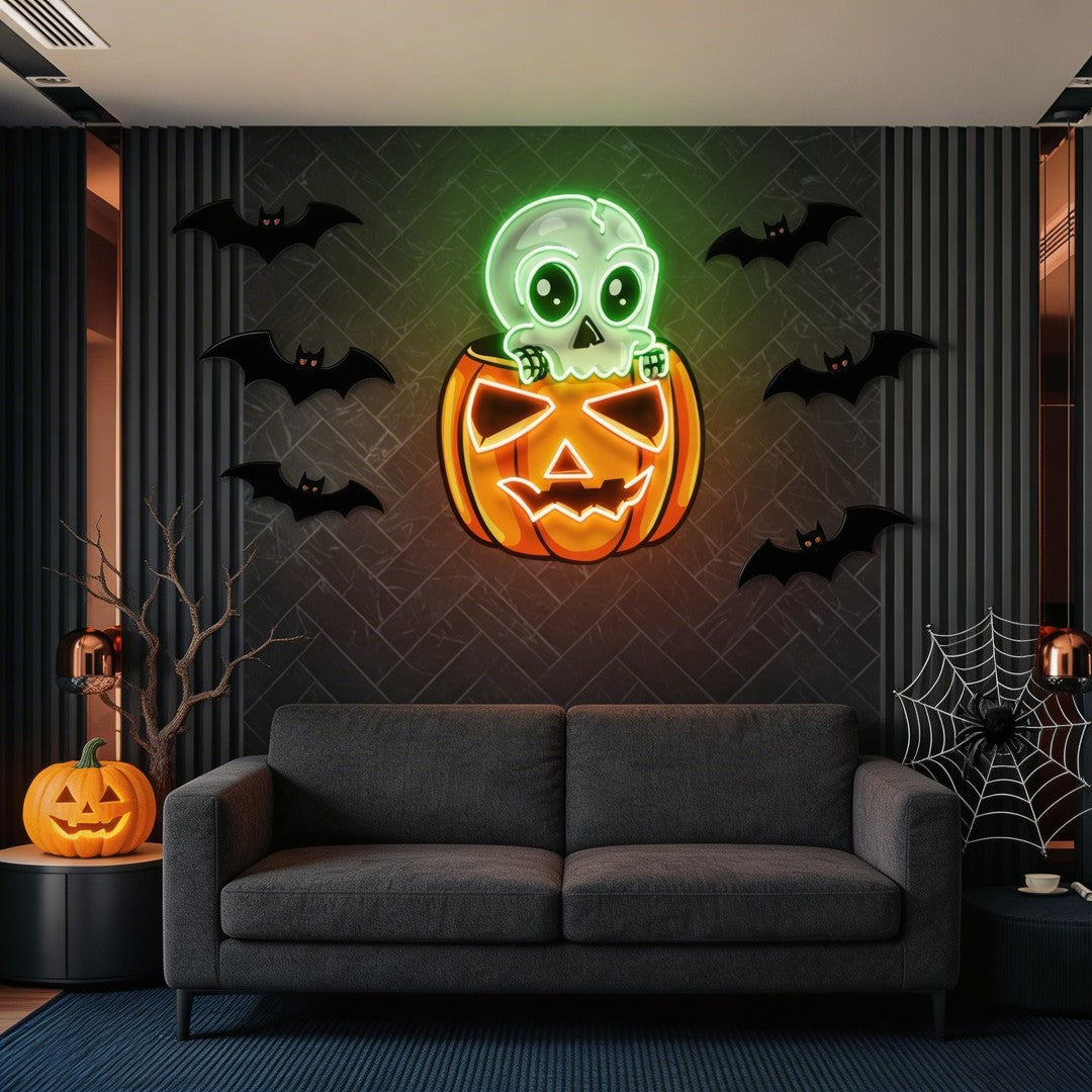 Halloween Skull Pumpkin Cute Artwork Led Neon Sign Light