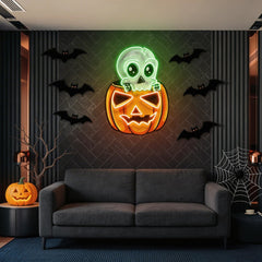 Halloween Skull Pumpkin Cute Artwork Led Neon Sign Light