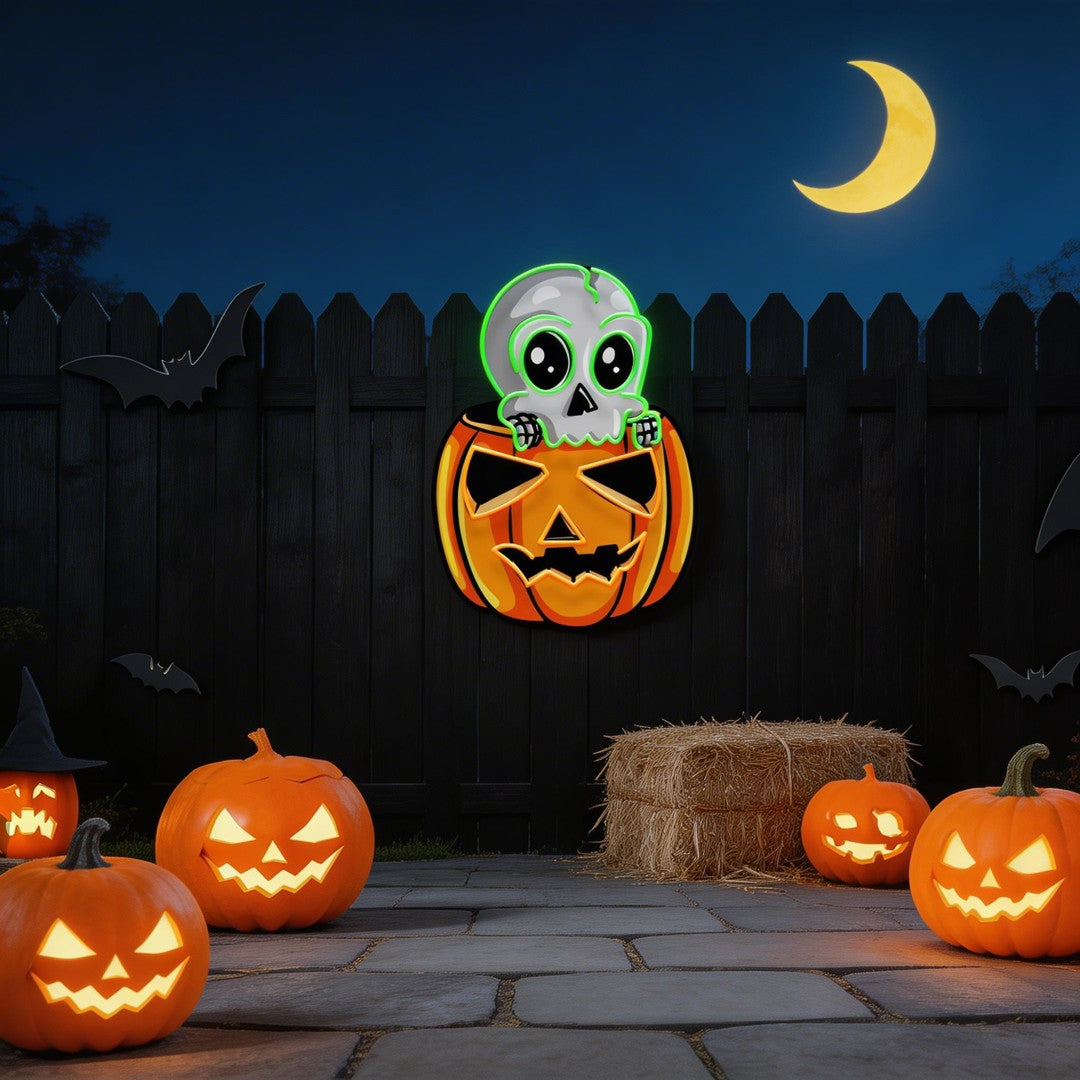 Halloween Skull Pumpkin Cute Artwork Led Neon Sign Light
