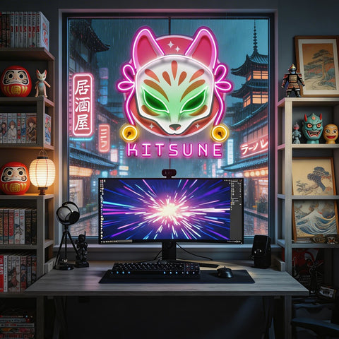 Hand Drawn Kitsune LED Neon Sign Light Pop Art