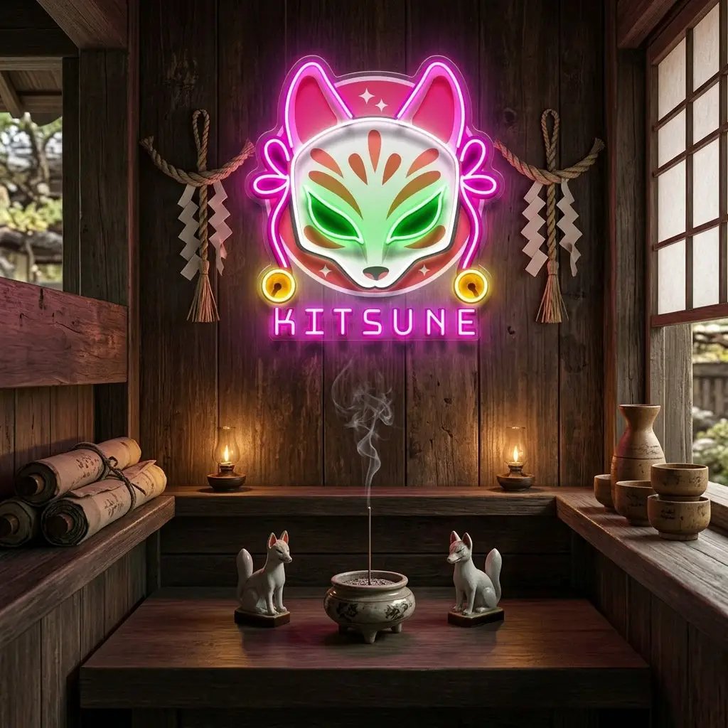 Hand Drawn Kitsune LED Neon Sign Light Pop Art