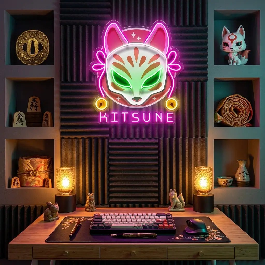 Hand Drawn Kitsune LED Neon Sign Light Pop Art