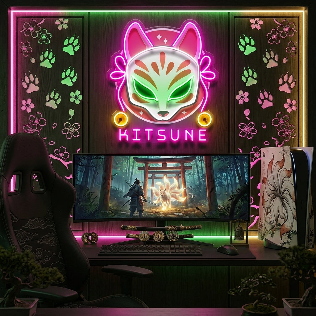 Hand Drawn Kitsune LED Neon Sign Light Pop Art