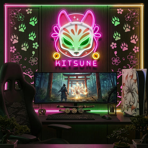 Hand Drawn Kitsune LED Neon Sign Light Pop Art