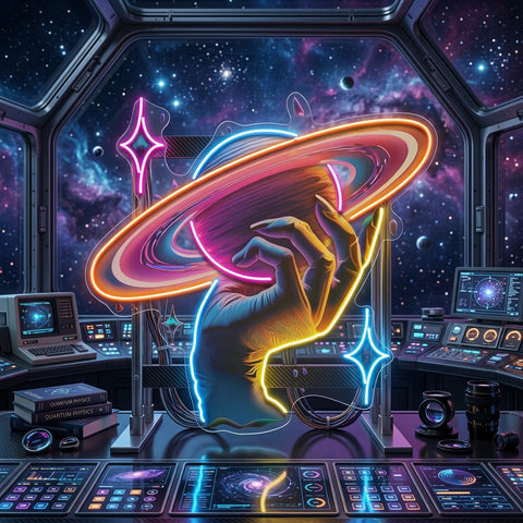 Hand Holding Saturn In Galaxy Art Style LED Neon Sign Light Pop Art