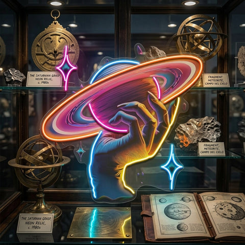 Hand Holding Saturn In Galaxy Art Style LED Neon Sign Light Pop Art