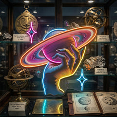 Hand Holding Saturn In Galaxy Art Style LED Neon Sign Light Pop Art
