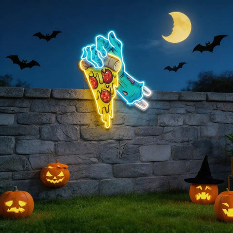 Hand Skull Pizza Artwork Led Neon Sign Light