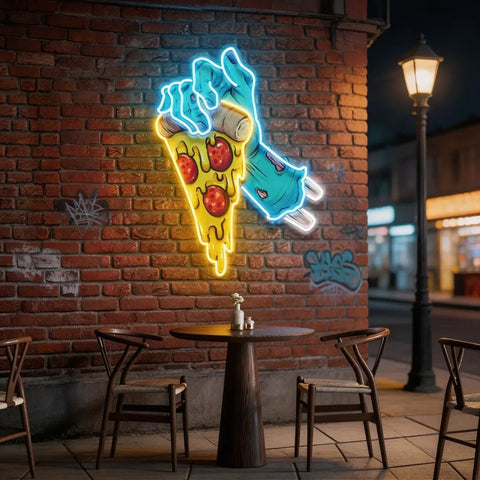 Hand Skull Pizza Artwork Led Neon Sign Light