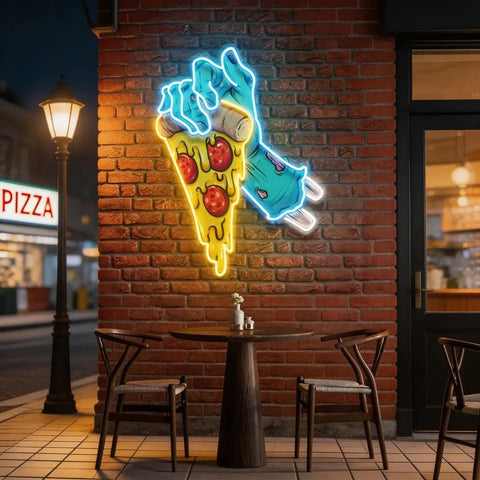 Hand Skull Pizza Artwork Led Neon Sign Light
