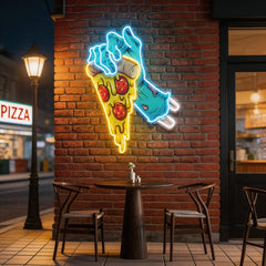Hand Skull Pizza Artwork Led Neon Sign Light