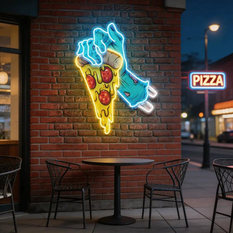 Hand Skull Pizza Artwork Led Neon Sign Light