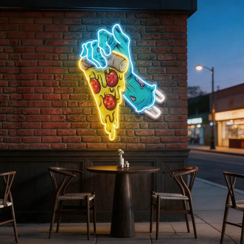 Hand Skull Pizza Artwork Led Neon Sign Light
