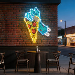 Hand Skull Pizza Artwork Led Neon Sign Light