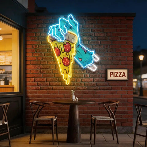 Hand Skull Pizza Artwork Led Neon Sign Light