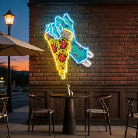 Hand Skull Pizza Artwork Led Neon Sign Light