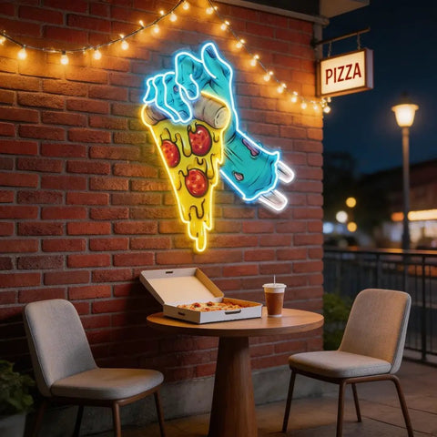 Hand Skull Pizza Artwork Led Neon Sign Light