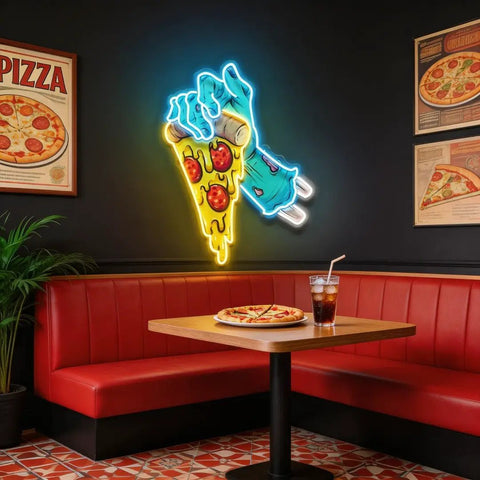 Hand Skull Pizza Artwork Led Neon Sign Light