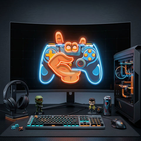 Hand Holding Game LED Neon Sign Light Pop Art
