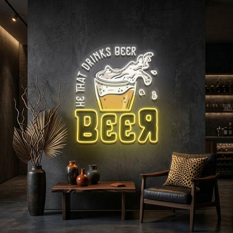 He That Drinks BeeR LED Neon Sign Light Pop Art