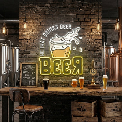 He That Drinks BeeR LED Neon Sign Light Pop Art