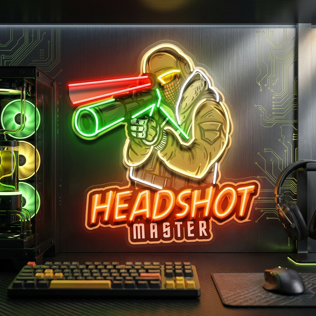 Headshot Master Gaming LED Neon Sign Light Pop Art