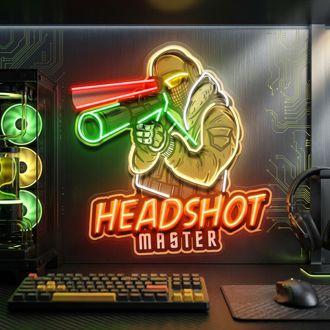 Headshot Master Gaming LED Neon Sign Light Pop Art
