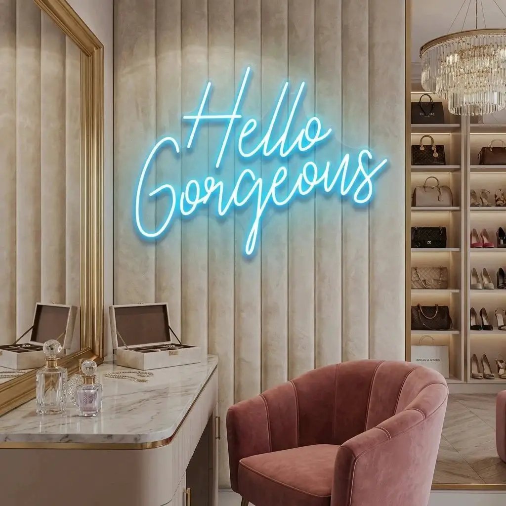 Hello Gorgeous Led Neon Sign Light – Light Blue