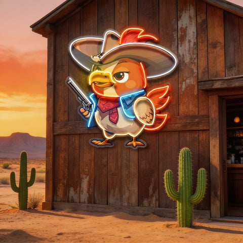 Hen As A Cowboy LED Neon Sign Light Pop Art
