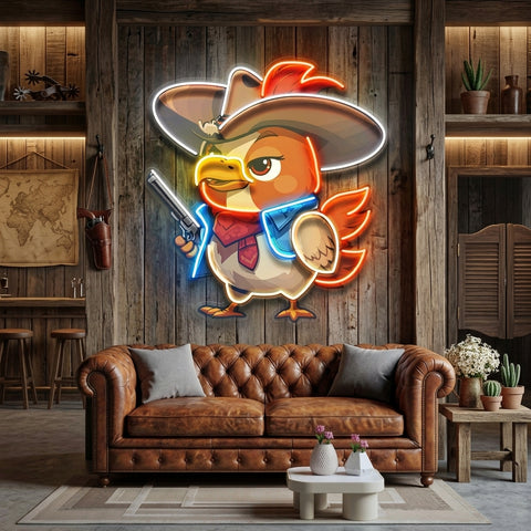 Hen As A Cowboy LED Neon Sign Light Pop Art