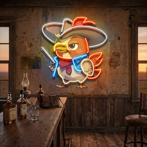 Hen As A Cowboy LED Neon Sign Light Pop Art