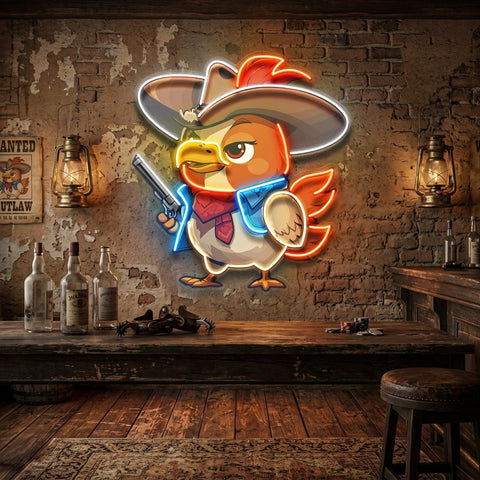 Hen As A Cowboy LED Neon Sign Light Pop Art