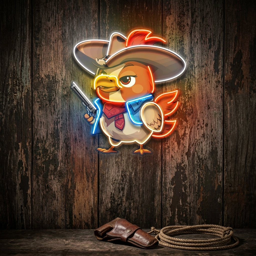Hen As A Cowboy LED Neon Sign Light Pop Art