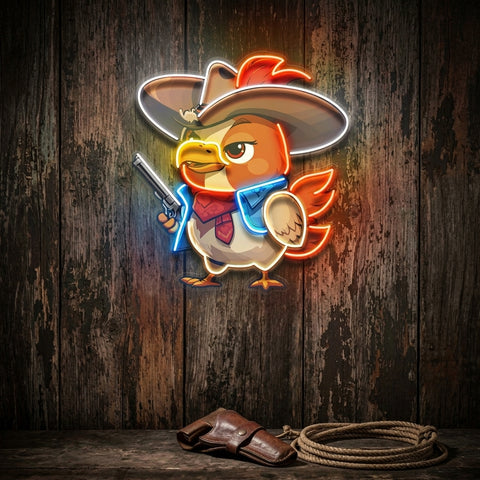 Hen As A Cowboy LED Neon Sign Light Pop Art