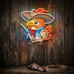 Hen As A Cowboy LED Neon Sign Light Pop Art