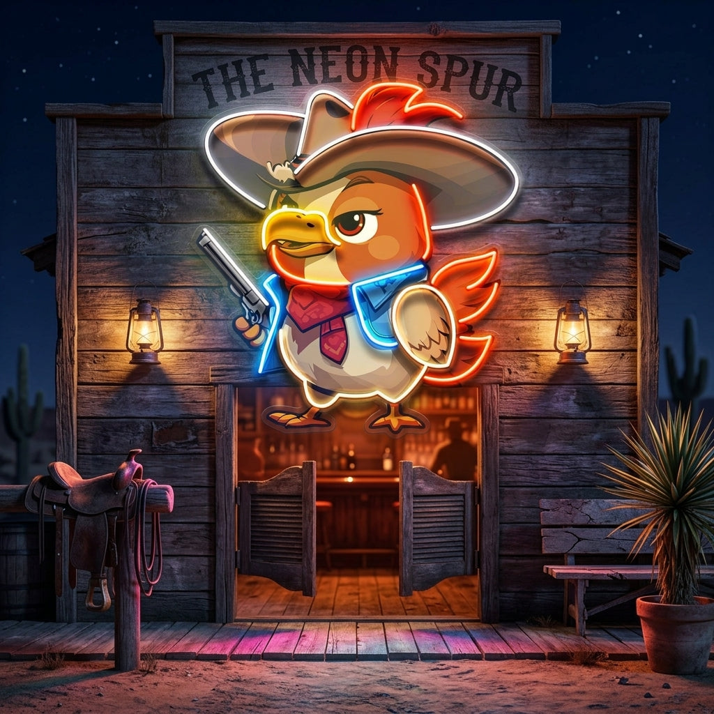 Hen As A Cowboy LED Neon Sign Light Pop Art