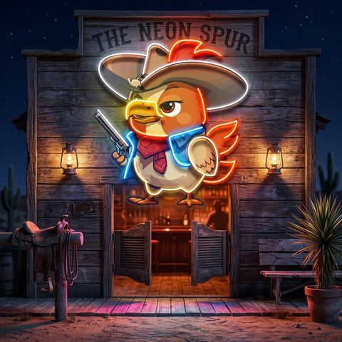 Hen As A Cowboy LED Neon Sign Light Pop Art