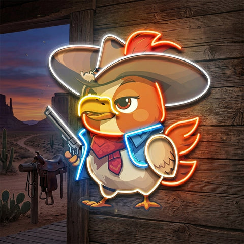 Hen As A Cowboy LED Neon Sign Light Pop Art