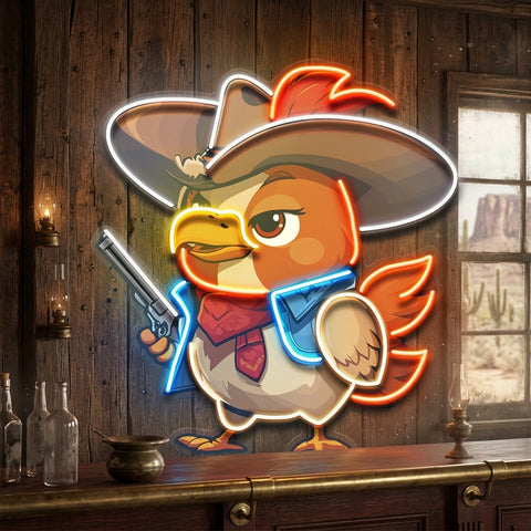 Hen As A Cowboy LED Neon Sign Light Pop Art