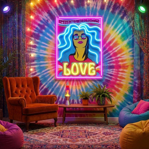 Hippie Girl Pop Art Led Neon Sign Light