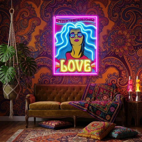 Hippie Girl Pop Art Led Neon Sign Light