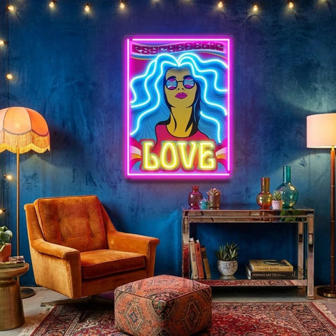 Hippie Girl Pop Art Led Neon Sign Light